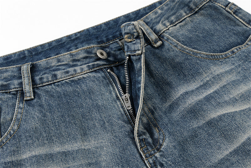 Men's Baggy Denim Shorts with Star Patch Detail, Washed Wide-Leg Five-Point Cut