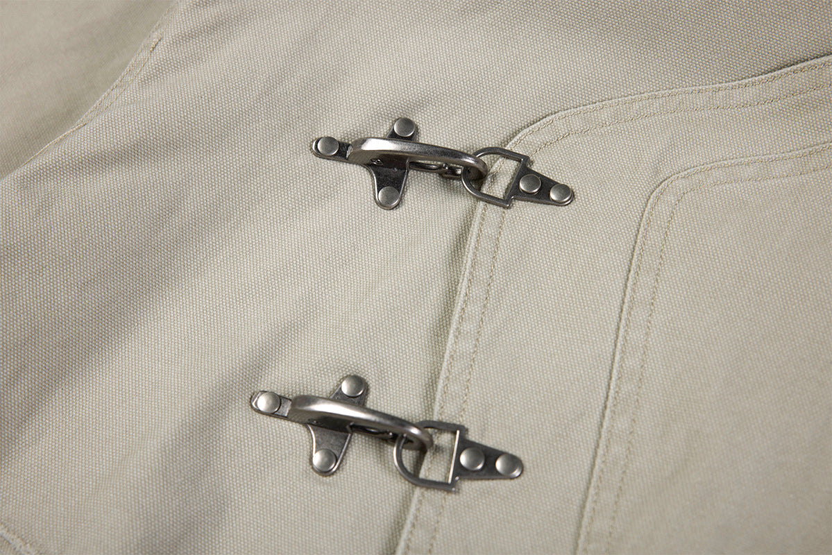 Metal Clasp Bomber Jacket – Washed Cotton Flight Jacket with Diagonal Buckle