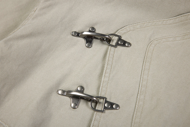 Metal Clasp Bomber Jacket – Washed Cotton Flight Jacket with Diagonal Buckle