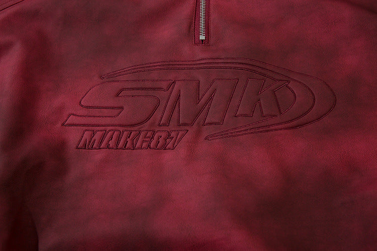 Sweat-shirt SMK à demi-zip – Col montant vintage effet délavé à l’acide