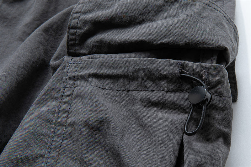 Men's Wide-Leg Cargo Pants with Double Waistband & Drawstring