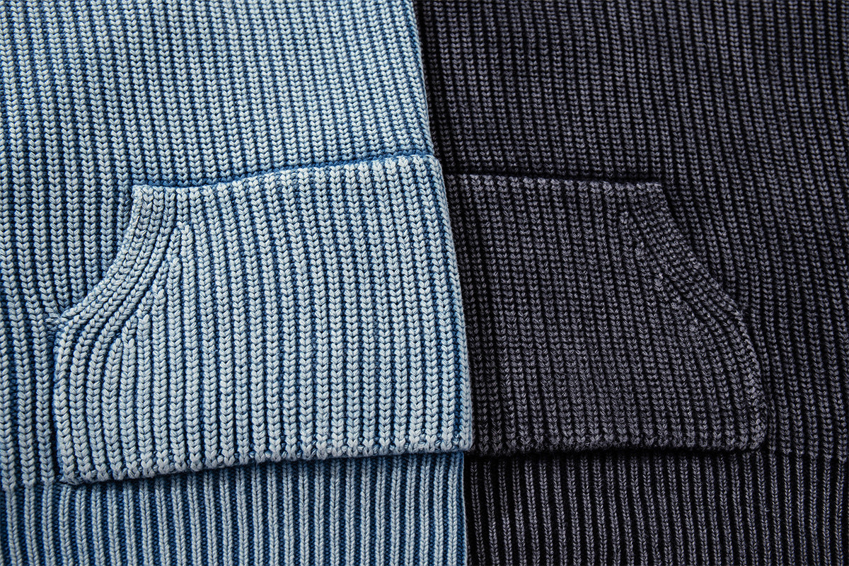 Washed Ribbed Knit Hoodie Sweater – Vintage Acid-Wash Oversized Pullover