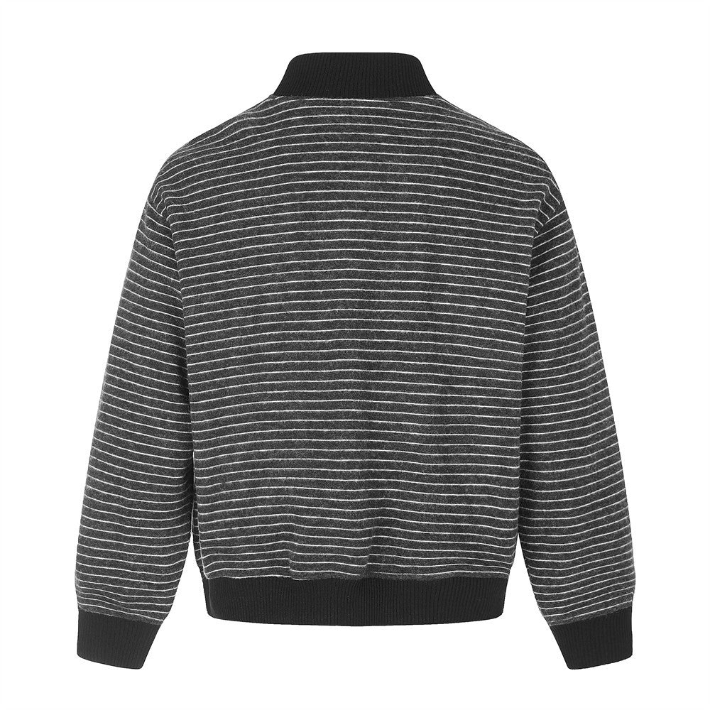 Striped Stand-Collar Bomber Jacket – Relaxed Fit Button-Front Outerwear