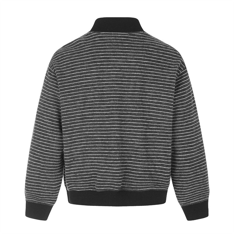 Striped Stand-Collar Bomber Jacket – Relaxed Fit Button-Front Outerwear