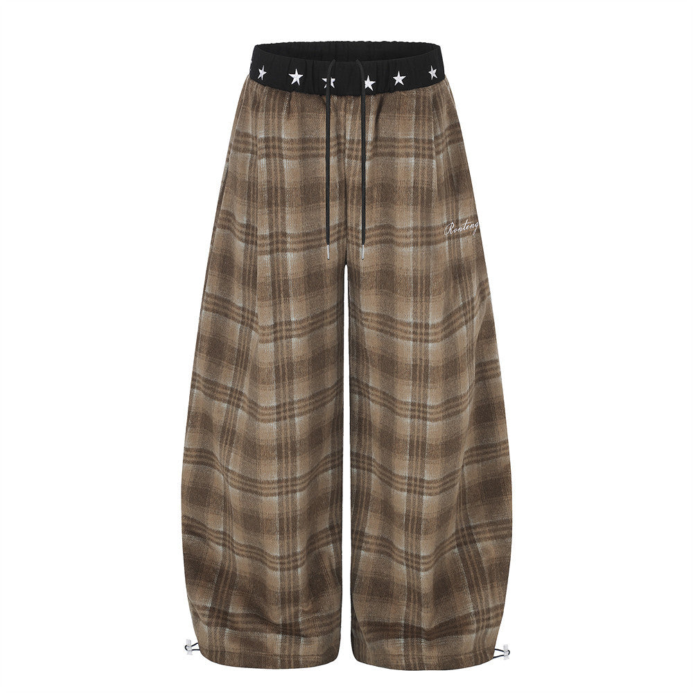 Pantalon large ballon à carreaux – pantalon streetwear oversize avec ceinture étoilée