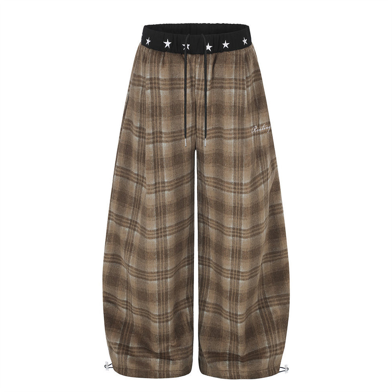Pantalon large ballon à carreaux – pantalon streetwear oversize avec ceinture étoilée