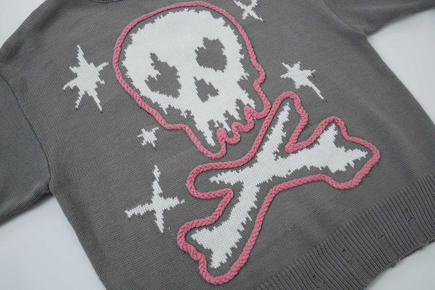 Pull en maille tête de mort & fémurs – Col rond streetwear punk