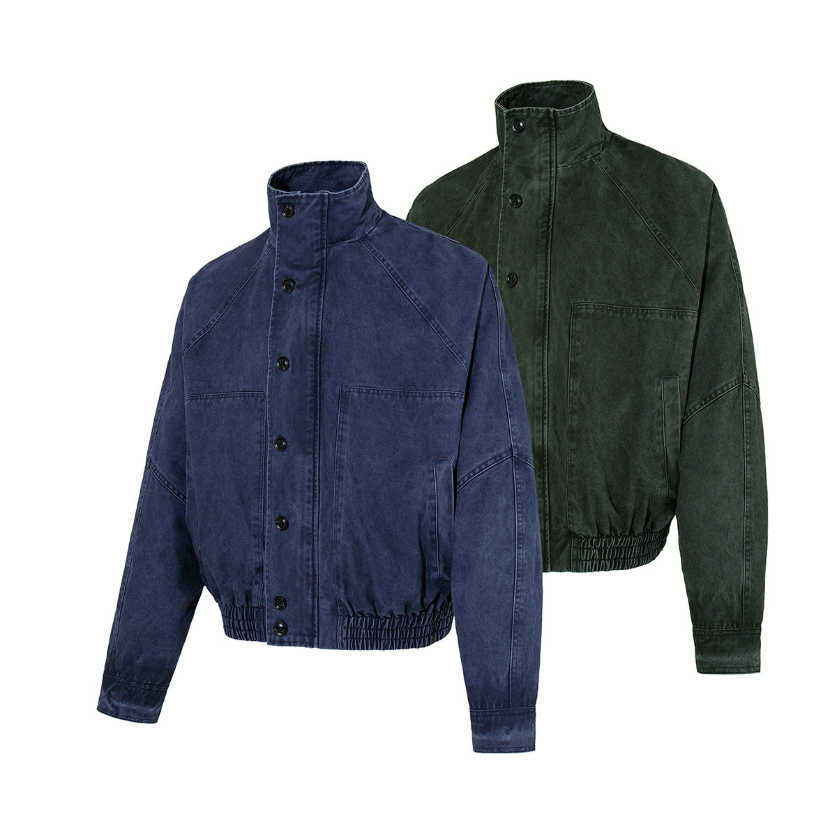 Blouson bomber vintage workwear délavé – Veste Harrington courte à col montant