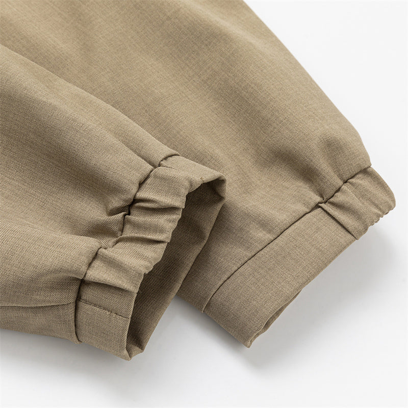 Stand Collar Zip Jacket with Pleated Back & Drawstring Hem — Men's Relaxed Fit