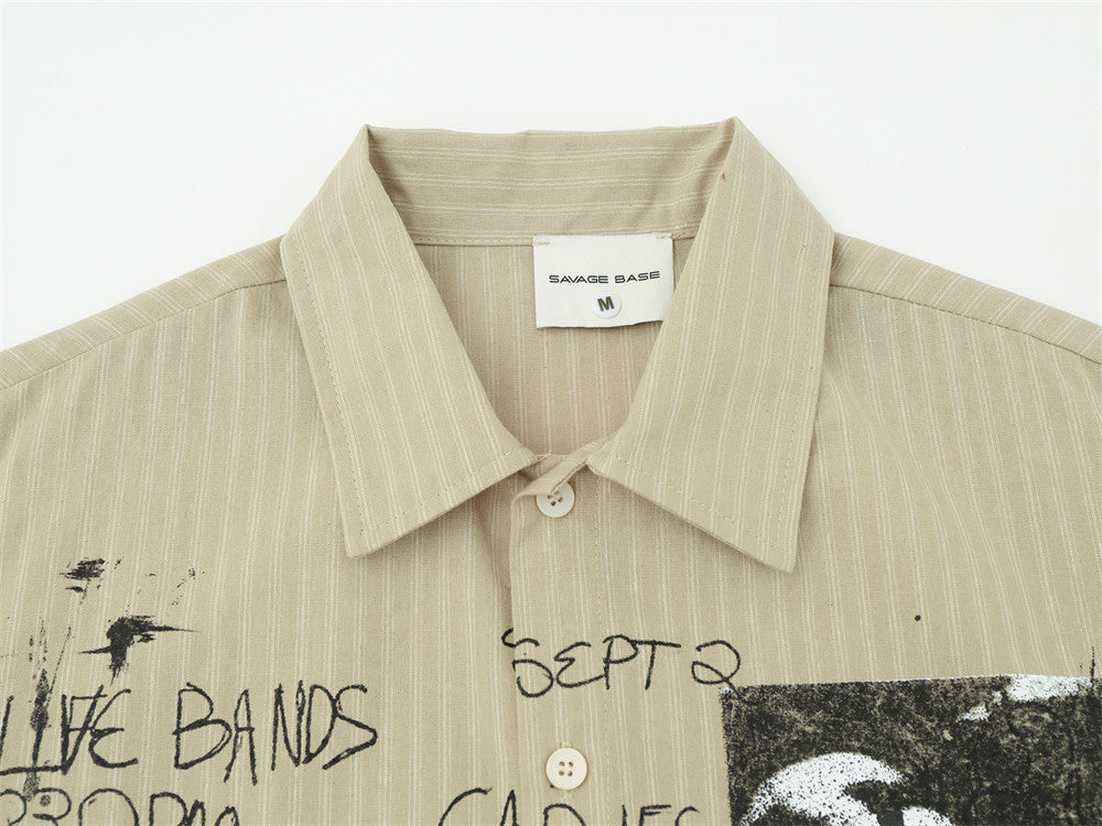 Striped Button-Up Shirt Men – Abstract Graffiti Ink Splash Short Sleeve