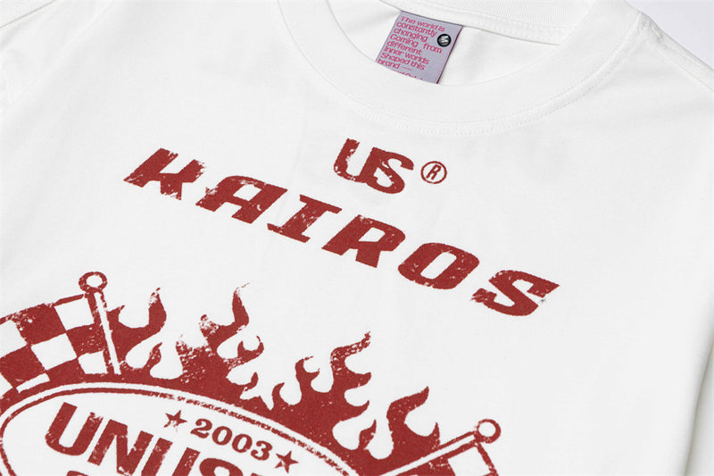 Kairos Unusual Original Graphic Long Sleeve Tee – Relaxed Fit Racing Print