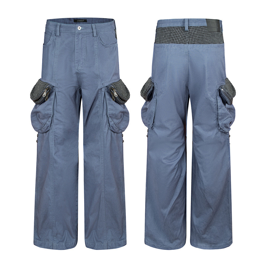 Men's Wide-Leg Cargo Pants with Multi-Pocket Utility Design