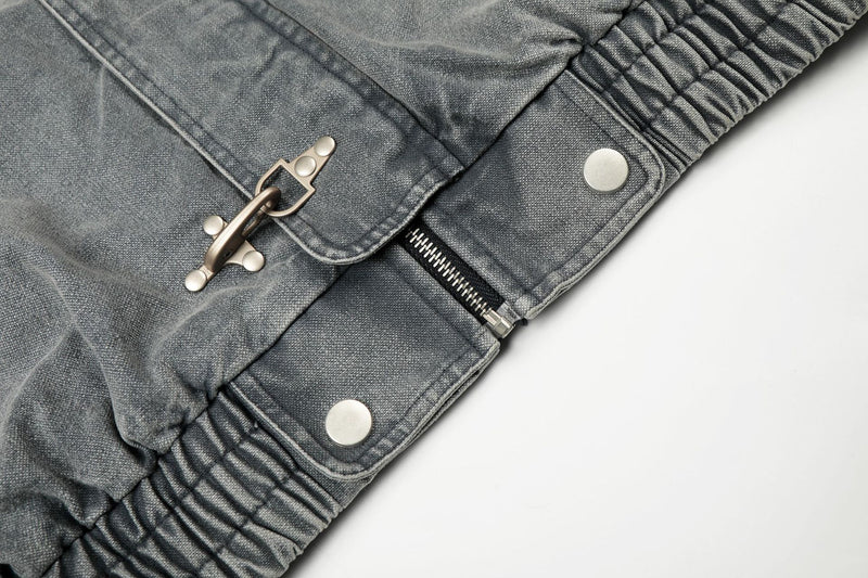 Veste Harrington en denim délavé avec fermoirs métalliques – Gris délavé à l'acide
