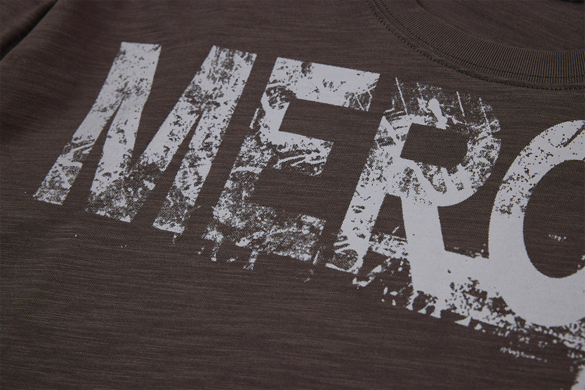 Long Sleeve Graffiti Cross Print Tee – Slub Cotton Crew Neck T-Shirt