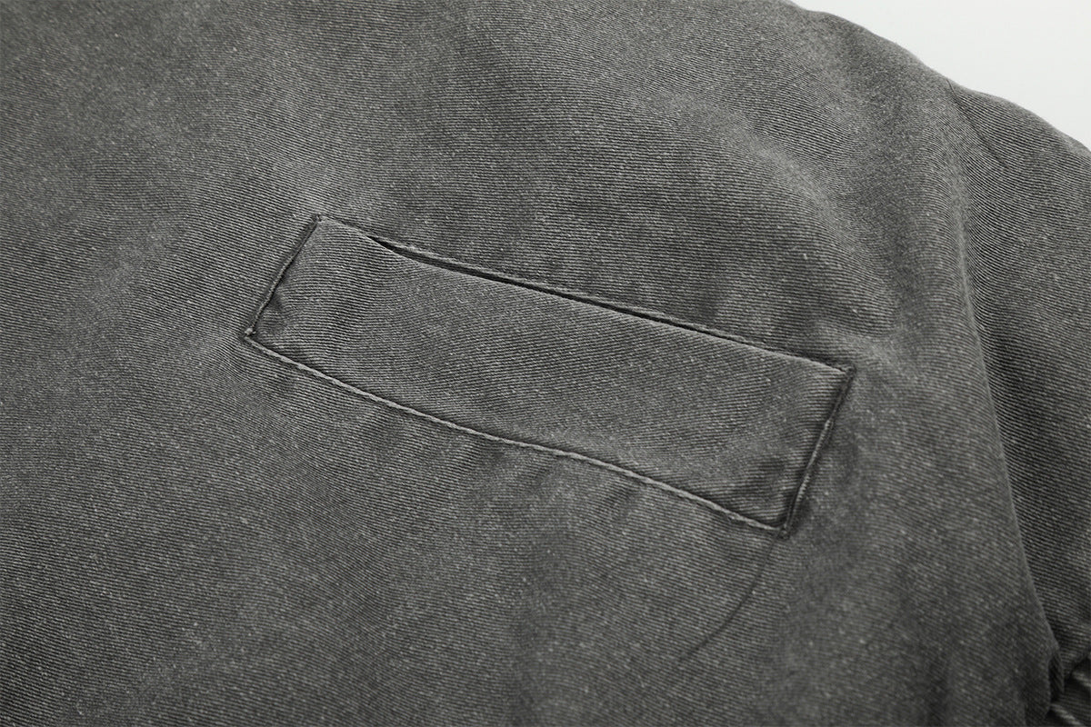 Washed Grey Denim Bomber Jacket with Faux Fur Collar Lining