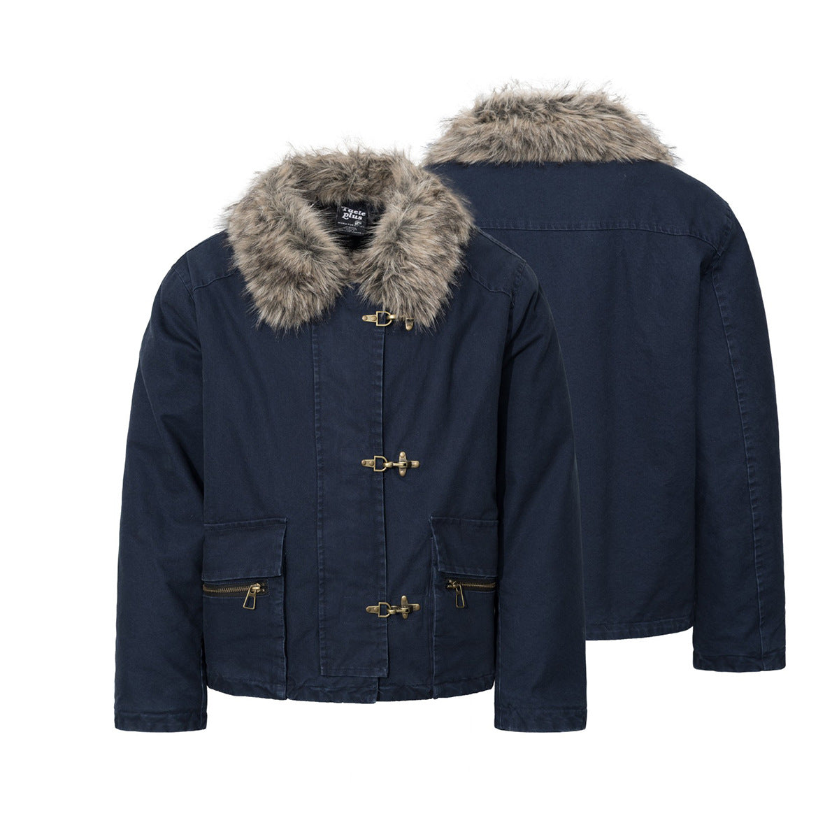 Men's Faux Fur Collar Cotton Padded Jacket with Toggle Closures