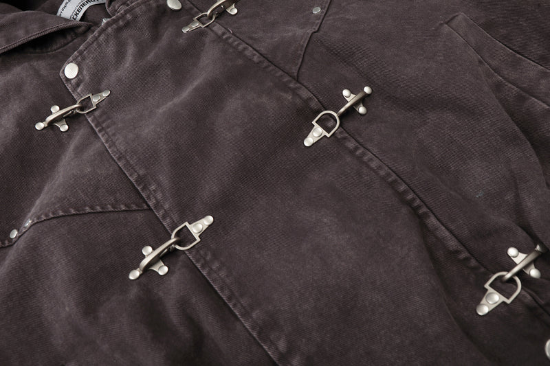Bomber à capuche délavé à l’acide avec fermetures à attaches métalliques