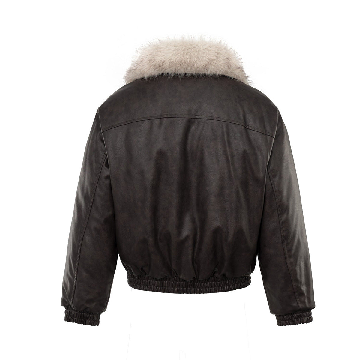 Faux Leather Bomber Jacket with Fur Collar – Padded Aviator Style
