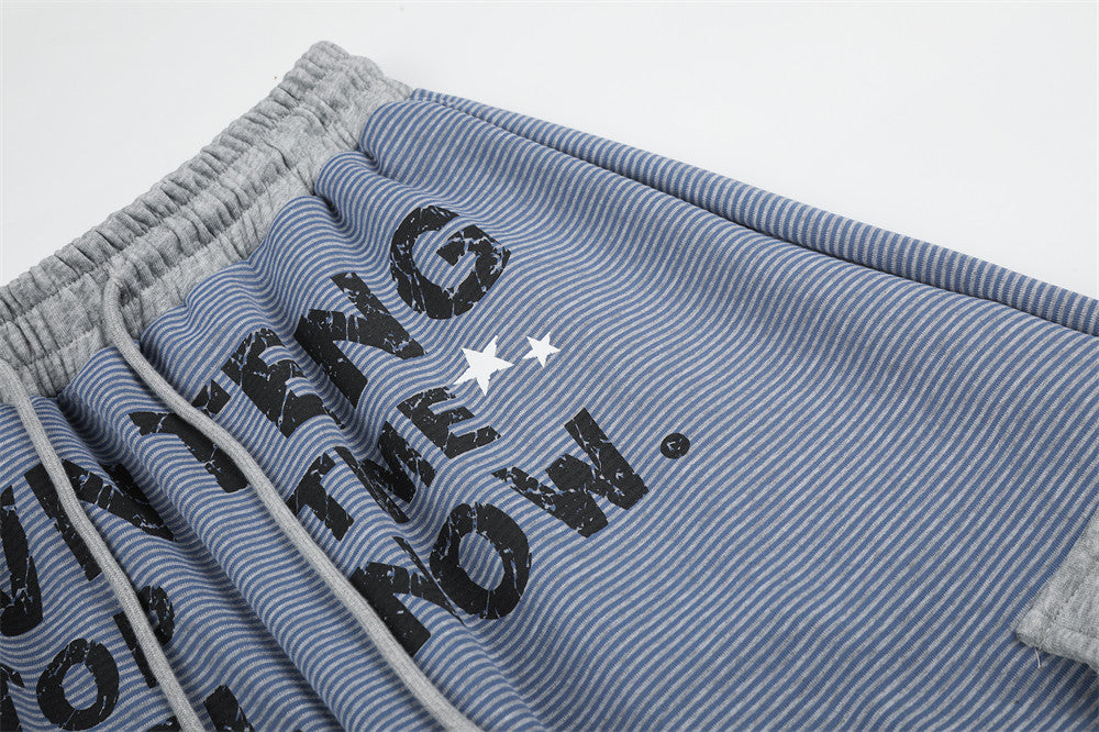 Wide-Leg Cargo Sweatpants with Letter Print & Star Patch Pockets