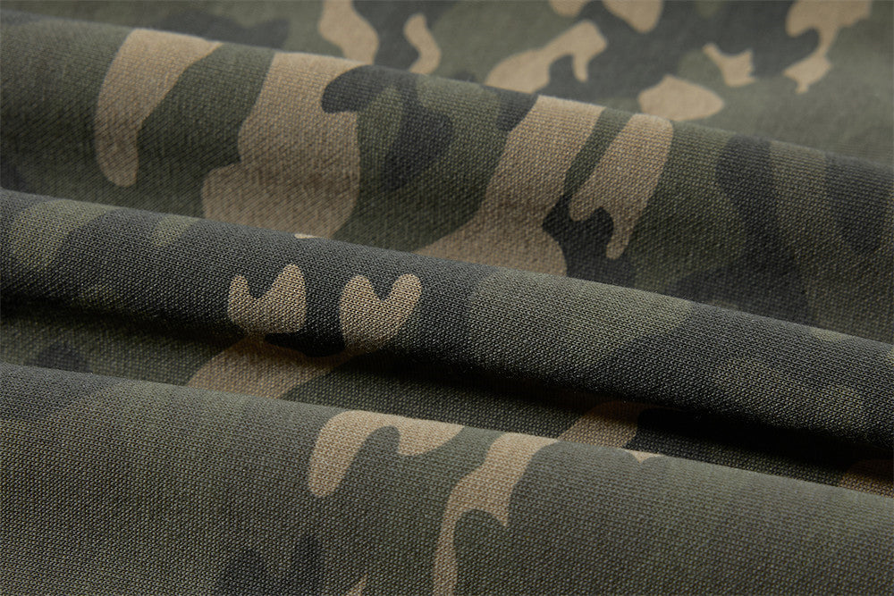 Blouson bomber homme camouflage à capuche, fermeture zippée et manches plissées