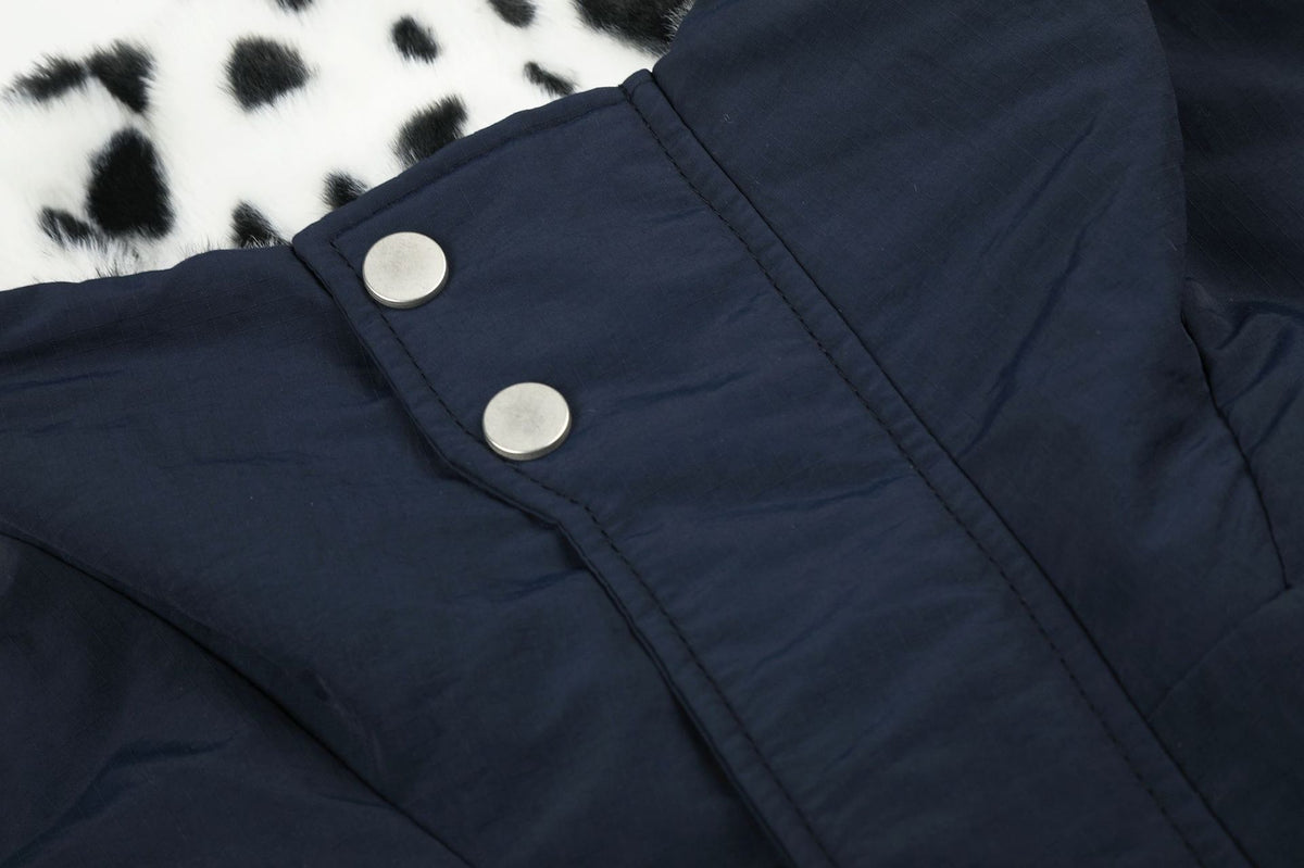 Reversible Dalmatian Faux Fur Bomber Jacket – Two-Way Wear Padded Coat