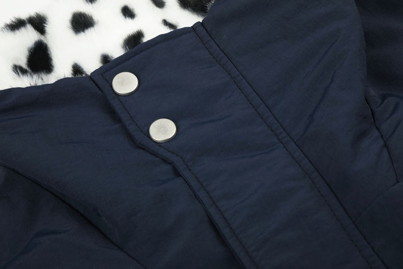 Reversible Dalmatian Faux Fur Bomber Jacket – Two-Way Wear Padded Coat