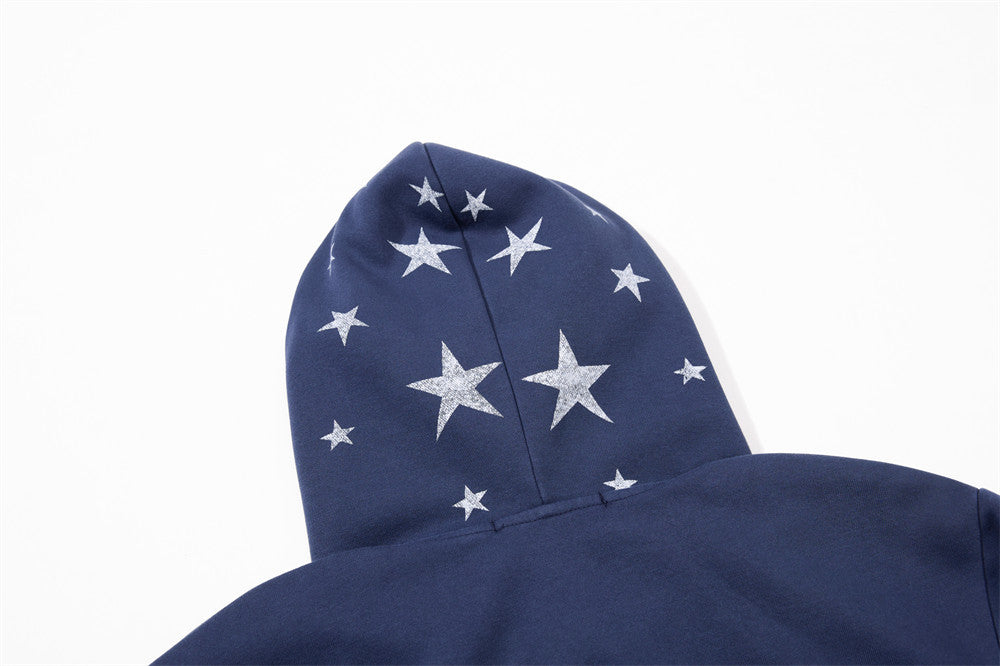 Sudadera con Capucha y Cremallera, Estampado de Estrellas, Corte Extragrande para Hombre