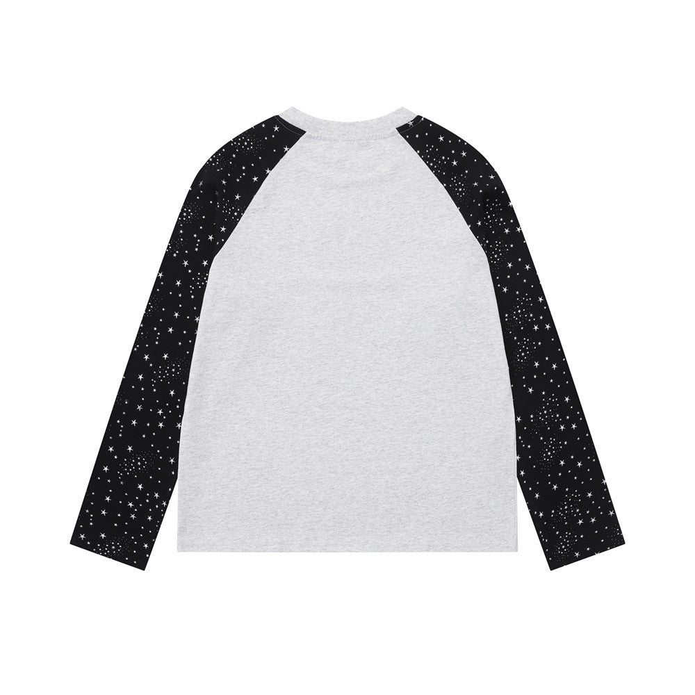 Raglan Long Sleeve Tee – Star Print Colorblock Sleeves & Graphic Front