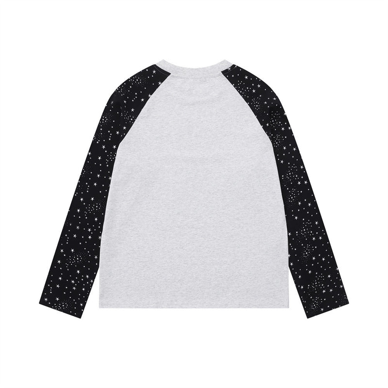 Raglan Long Sleeve Tee – Star Print Colorblock Sleeves & Graphic Front