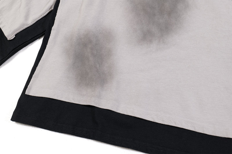 T-shirt graphique color-block à manches longues – Haut streetwear oversize bicolore délavé