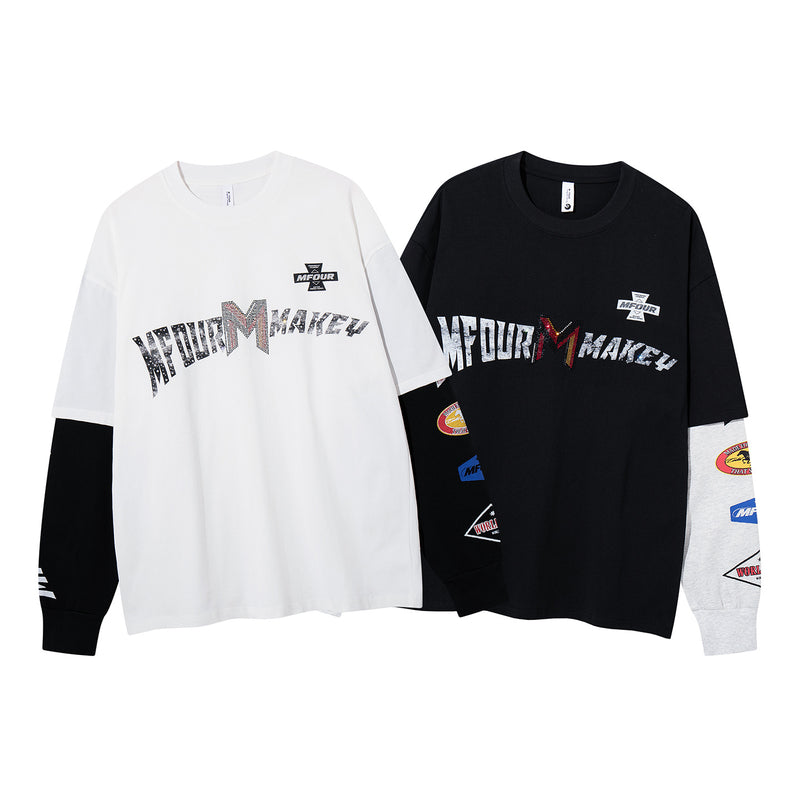 Chemise graphique à manches longues imitation superposition – Imprimé racing motocross MFOUR MAKEY