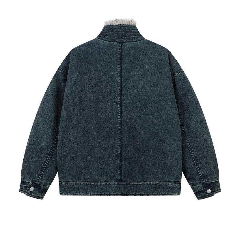 Sherpa Lined Denim Jacket with Fur Collar & Toggle Clasps