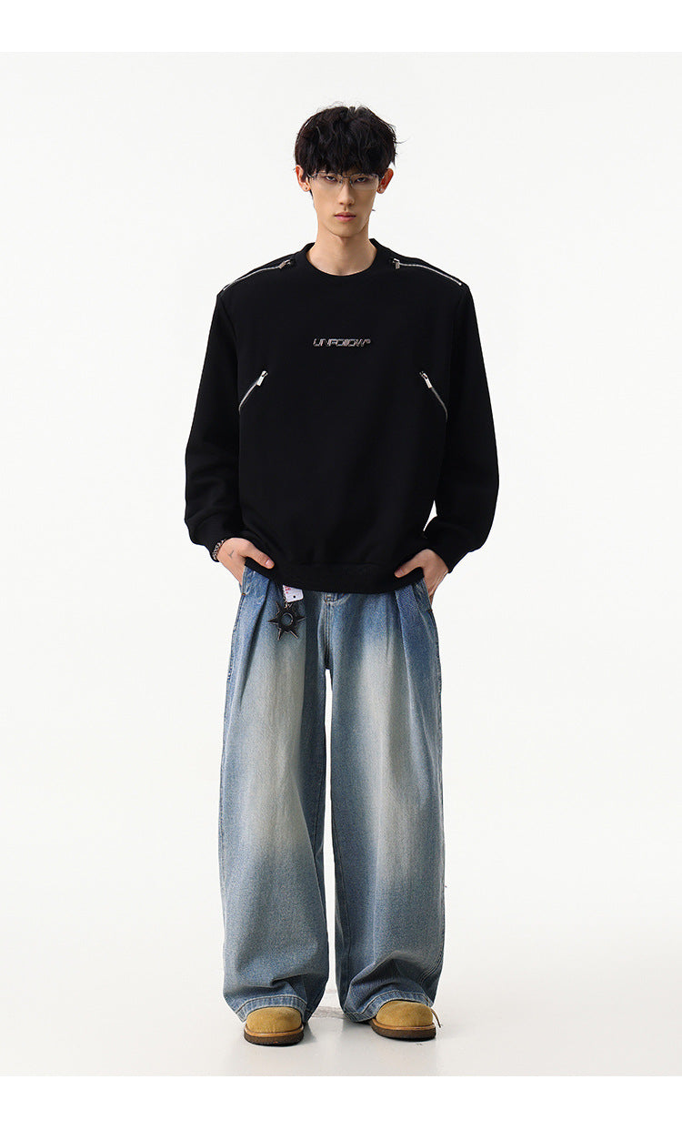 Sweat col rond inspiré du style moto avec détail zippé