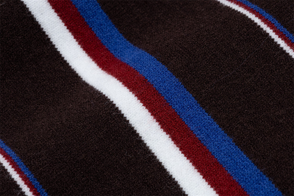 Men's Striped Polo Collar Knit Sweater – Relaxed Fit Long Sleeve