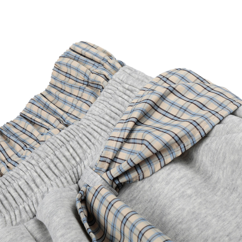 Fake Two-Piece Plaid Splice Double Waistband Shorts – Men's Loose Fit Street Sty