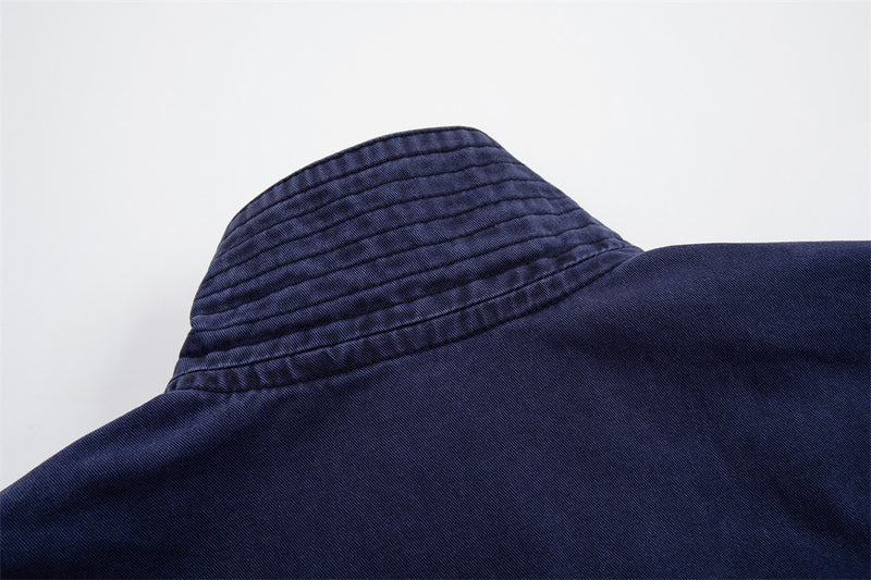 Men's Vintage Washed Stand-Collar Zip Jacket with Deconstructed Panel Seaming