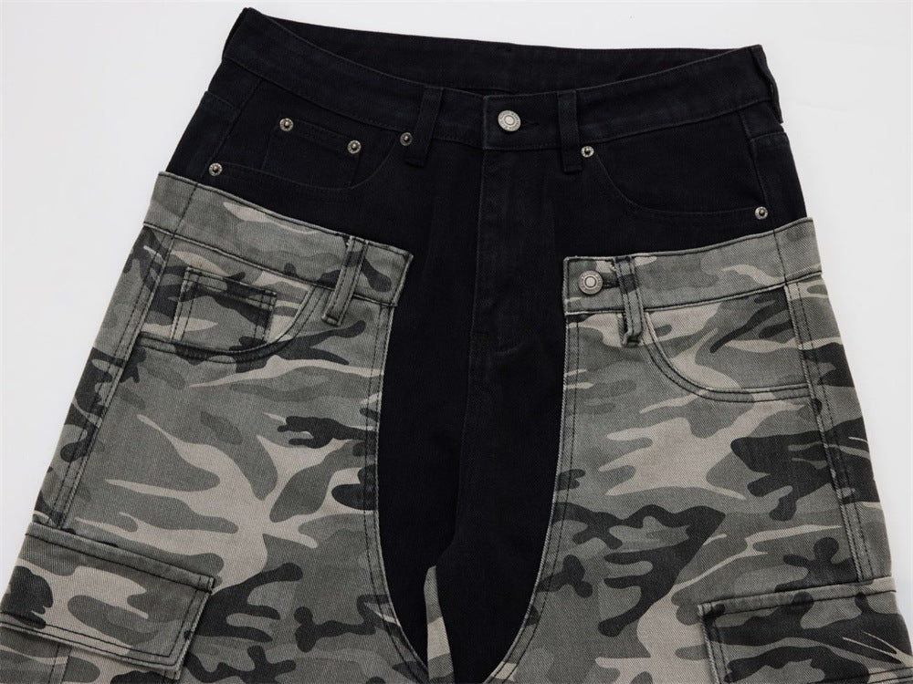 Men's Camo Cargo Pants – Faux Two-Piece Baggy Wide-Leg Denim