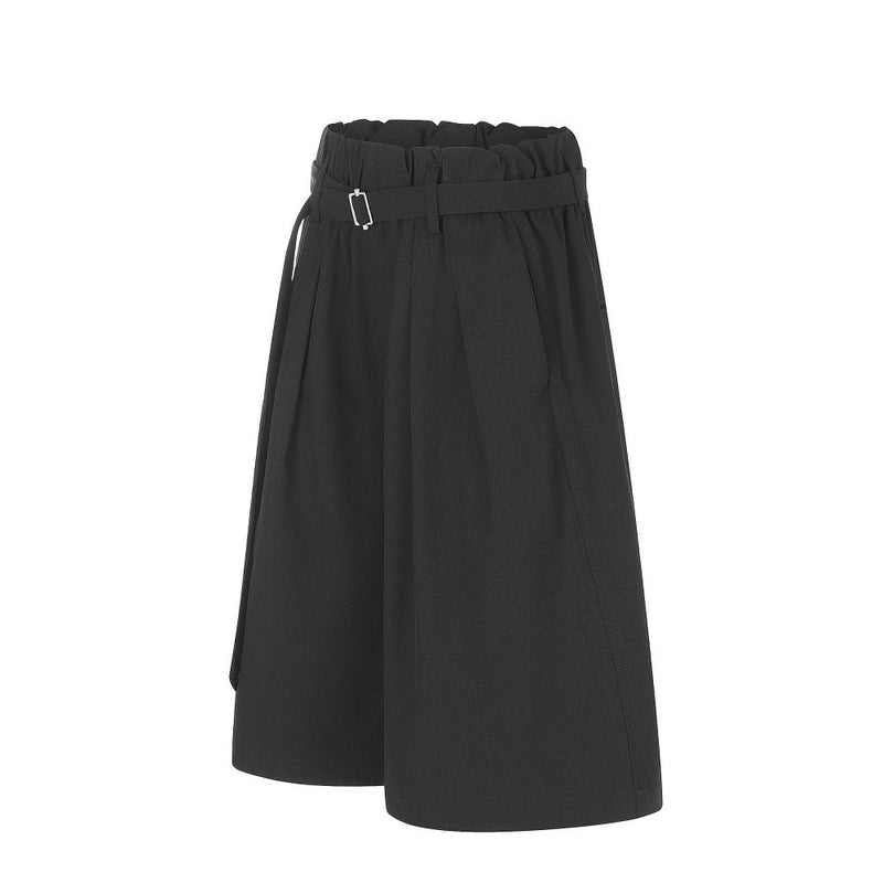 Wide-Leg Tailored Shorts with Belt – High Waist Pleated Bermuda