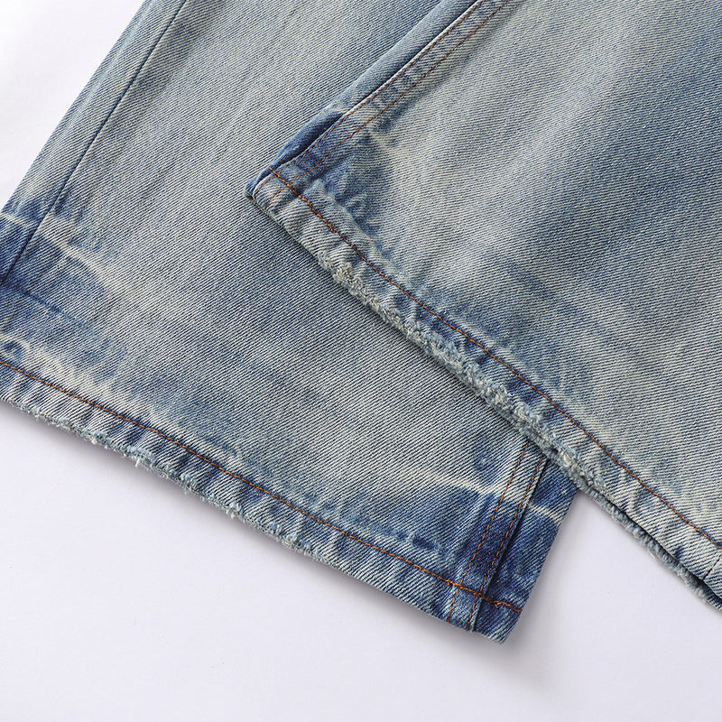 Wide-Leg Baggy Jeans Men – Light Blue Vintage Washed Straight Fit