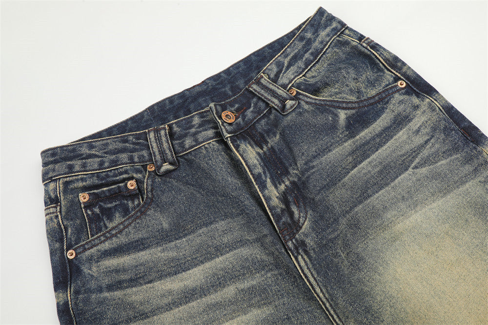 Herren-Jeans mit weitem Bein im Vintage-Washed-Look – Retro-Blauverlauf und Used-Denim