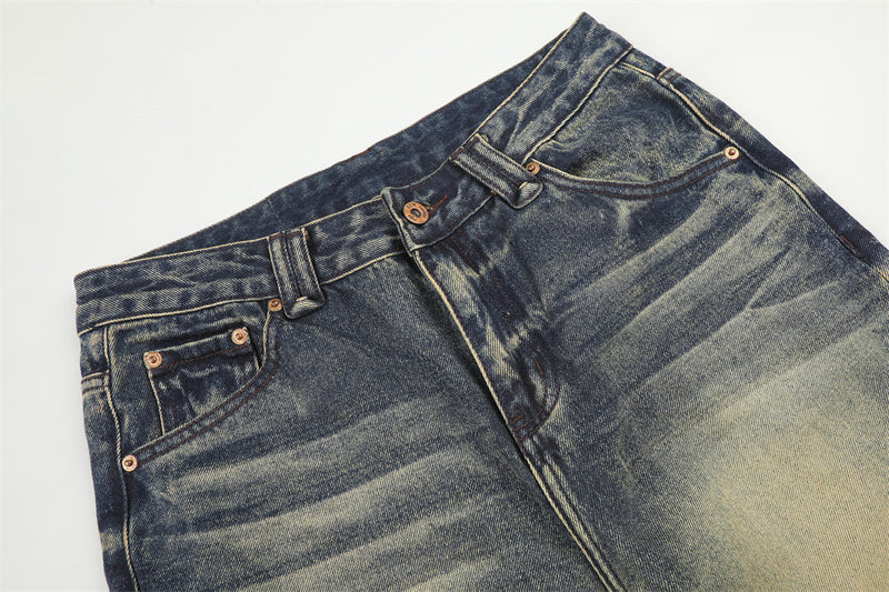 Herren-Jeans mit weitem Bein im Vintage-Washed-Look – Retro-Blauverlauf und Used-Denim