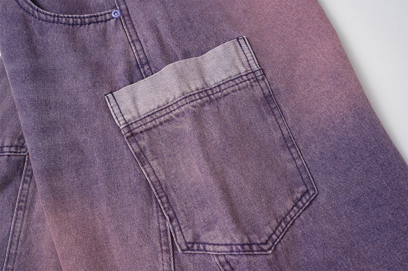 Jean taille haute à jambe large – Pantalon barrel en denim violet délavé à l’acide, imprimé graffiti
