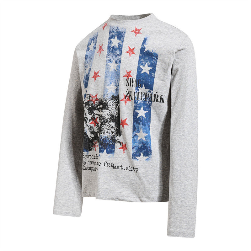 Men's Graphic Long Sleeve T-Shirt – Stars & Stripes Skatepark Print, Mock Neck