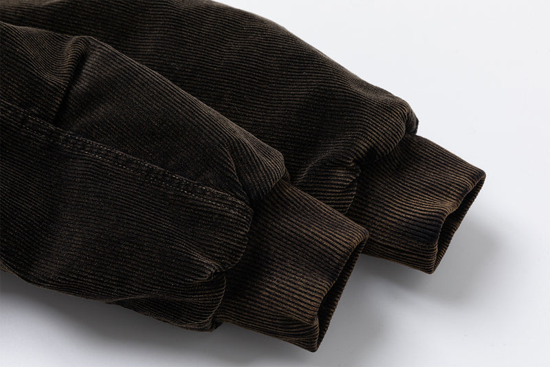 Corduroy Bomber Jacket with Shearling Collar & Gold Hardware – Dark Brown