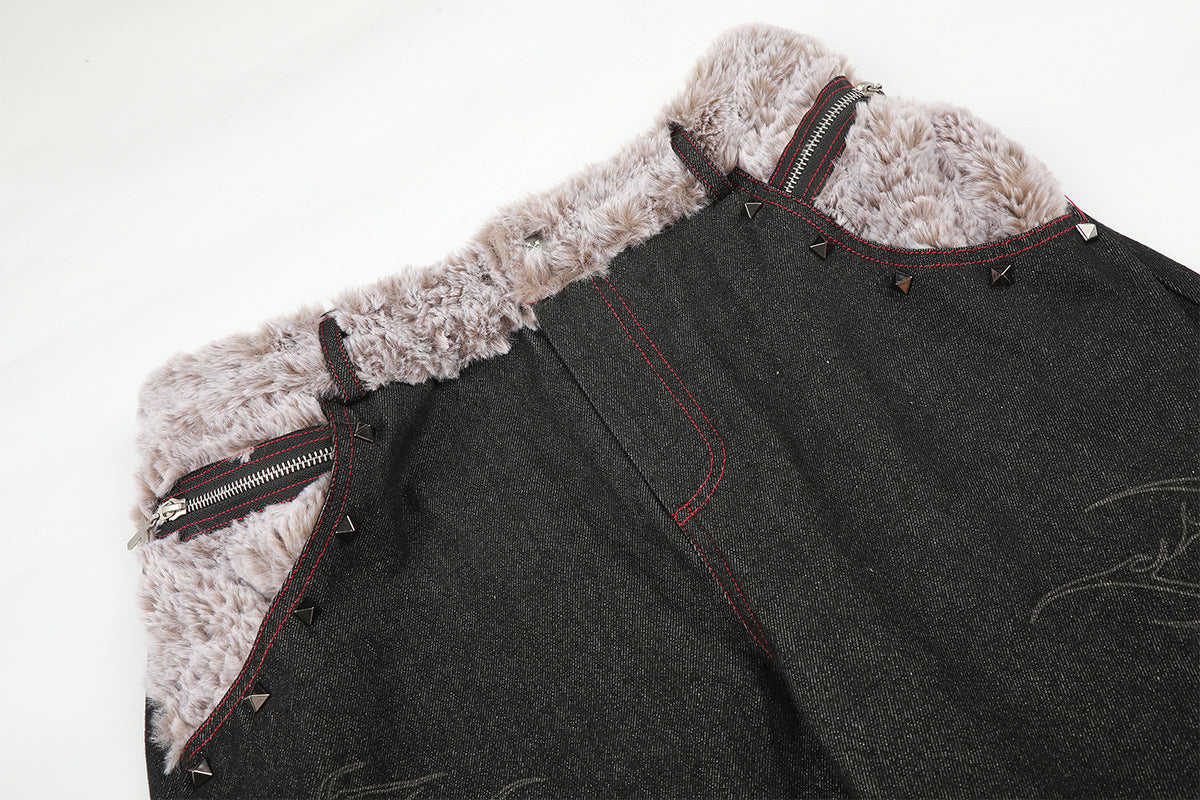 Vaqueros baggy street style – Denim de pierna ancha con cinturilla plegable de sherpa y