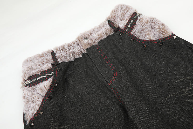 Vaqueros baggy street style – Denim de pierna ancha con cinturilla plegable de sherpa y