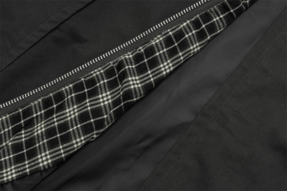 Oversized Stand-Collar Bomber Jacket – Men's Relaxed Fit with Plaid Collar