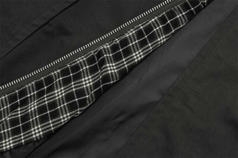 Oversized Stand-Collar Bomber Jacket – Men's Relaxed Fit with Plaid Collar