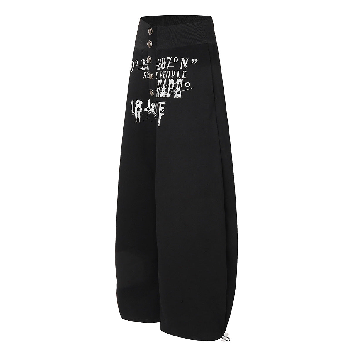 Wide-Leg Sweatpants with Rivet Buttons and Graphic Print – Relaxed Fit