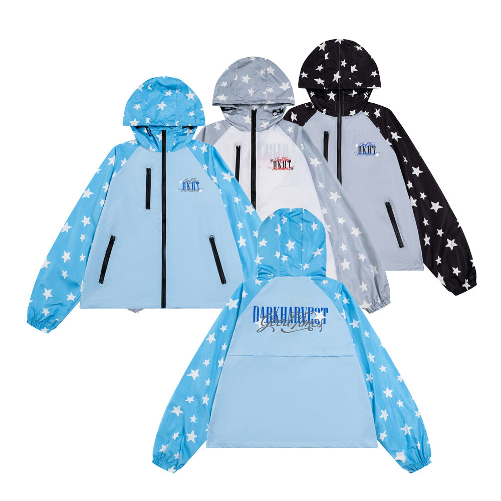 Dark Harvest Star Print Colorblock Raglan Windbreaker Jacket